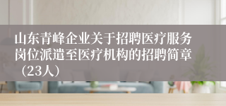 山东青峰企业关于招聘医疗服务岗位派遣至医疗机构的招聘简章（23人）