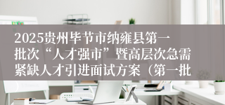 2025贵州毕节市纳雍县第一批次“人才强市”暨高层次急需紧缺人才引进面试方案（第一批）