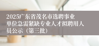 2025广东省茂名市选聘事业单位急需紧缺专业人才拟聘用人员公示（第三批）