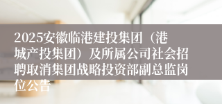 2025安徽临港建投集团（港城产投集团）及所属公司社会招聘取消集团战略投资部副总监岗位公告