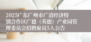 2025广东广州市广清经济特别合作区广德（英德）产业园管理委员会招聘雇员5人公告