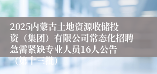 2025内蒙古土地资源收储投资（集团）有限公司常态化招聘急需紧缺专业人员16人公告 （第十三批）