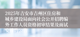 2025年吉安市吉州区住房和城乡建设局面向社会公开招聘编外工作人员资格初审结果及面试安排的公告