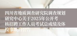 四川省地质调查研究院调查规划研究中心关于2025年公开考核招聘工作人员考试总成绩及体检事项的公告