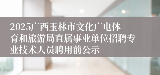 2025广西玉林市文化广电体育和旅游局直属事业单位招聘专业技术人员聘用前公示