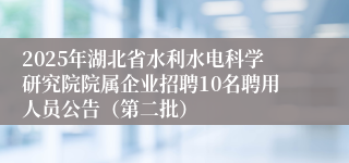 2025年湖北省水利水电科学研究院院属企业招聘10名聘用人员公告（第二批）