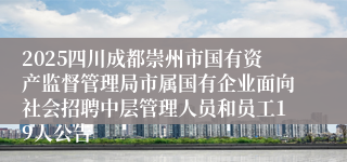 2025四川成都崇州市国有资产监督管理局市属国有企业面向社会招聘中层管理人员和员工19人公告