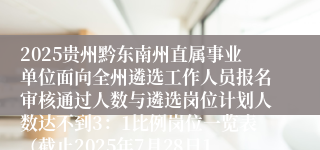 2025贵州黔东南州直属事业单位面向全州遴选工作人员报名审核通过人数与遴选岗位计划人数达不到3：1比例岗位一览表（截止2025年7月28日17：00）