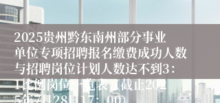2025贵州黔东南州部分事业单位专项招聘报名缴费成功人数与招聘岗位计划人数达不到3：1比例岗位一览表（截止2025年7月28日17：00）