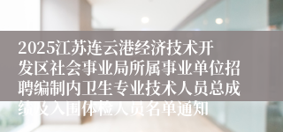 2025江苏连云港经济技术开发区社会事业局所属事业单位招聘编制内卫生专业技术人员总成绩及入围体检人员名单通知