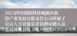 2025四川绵阳科技城新区新投产业发展有限责任公司所属子公司人力资源需求招聘应聘人员复试成绩公示（第一批次）