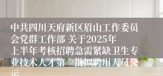 中共四川天府新区眉山工作委员会党群工作部 关于2025年上半年考核招聘急需紧缺卫生专业技术人才第一批拟聘用人员公示