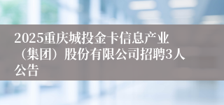 2025重庆城投金卡信息产业（集团）股份有限公司招聘3人公告