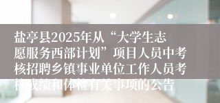盐亭县2025年从“大学生志愿服务西部计划”项目人员中考核招聘乡镇事业单位工作人员考核成绩和体检有关事项的公告