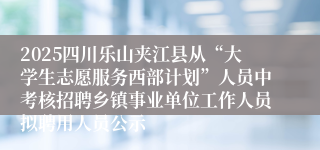 2025四川乐山夹江县从“大学生志愿服务西部计划”人员中考核招聘乡镇事业单位工作人员拟聘用人员公示