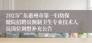 2025广东惠州市第一妇幼保健院招聘员额制卫生专业技术人员岗位调整补充公告