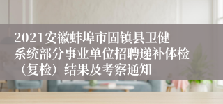 2021安徽蚌埠市固镇县卫健系统部分事业单位招聘递补体检（复检）结果及考察通知