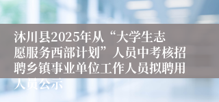 沐川县2025年从“大学生志愿服务西部计划”人员中考核招聘乡镇事业单位工作人员拟聘用人员公示