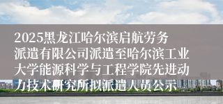 2025黑龙江哈尔滨启航劳务派遣有限公司派遣至哈尔滨工业大学能源科学与工程学院先进动力技术研究所拟派遣人员公示