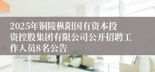 2025年铜陵枞阳国有资本投资控股集团有限公司公开招聘工作人员8名公告