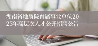 湖南省地质院直属事业单位2025年高层次人才公开招聘公告