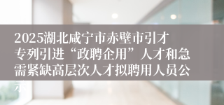 2025湖北咸宁市赤壁市引才专列引进“政聘企用”人才和急需紧缺高层次人才拟聘用人员公示