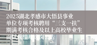 2025湖北孝感市大悟县事业单位专项考核聘用“三支一扶”期满考核合格及以上高校毕业生面试成绩及选岗公告