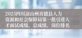 2025四川凉山州喜德县人力资源和社会保障局第一批引进人才面试成绩、总成绩、岗位排名及拟体检人员的公告