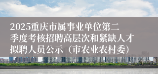 2025重庆市属事业单位第二季度考核招聘高层次和紧缺人才拟聘人员公示（市农业农村委）