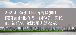 2025广东佛山市南海区狮山镇镇属企业招聘（岗位7、岗位8、岗位9）拟聘用人选公示