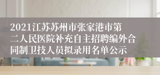 2021江苏苏州市张家港市第二人民医院补充自主招聘编外合同制卫技人员拟录用名单公示