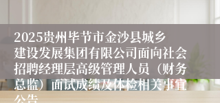 2025贵州毕节市金沙县城乡建设发展集团有限公司面向社会招聘经理层高级管理人员（财务总监）面试成绩及体检相关事宜公告