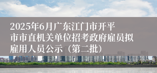 2025年6月广东江门市开平市市直机关单位招考政府雇员拟雇用人员公示（第二批）
