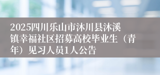 2025四川乐山市沐川县沐溪镇幸福社区招募高校毕业生（青年）见习人员1人公告