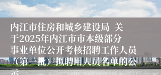 内江市住房和城乡建设局  关于2025年内江市市本级部分事业单位公开考核招聘工作人员（第一批）拟聘用人员名单的公示