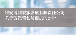 雅安博雅农旅发展有限责任公司关于劳派驾驶员面试的公告