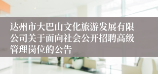 达州市大巴山文化旅游发展有限公司关于面向社会公开招聘高级管理岗位的公告
