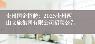 贵州国企招聘：2025贵州两山文旅集团有限公司招聘公告