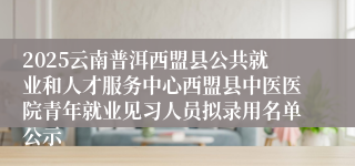 2025云南普洱西盟县公共就业和人才服务中心西盟县中医医院青年就业见习人员拟录用名单公示