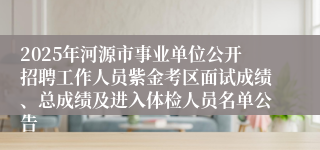 2025年河源市事业单位公开招聘工作人员紫金考区面试成绩、总成绩及进入体检人员名单公告