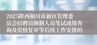 2025陕西铜川市新区管理委员会招聘员额制人员笔试成绩查询及资格复审等后续工作安排的公告
