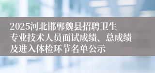 2025河北邯郸魏县招聘卫生专业技术人员面试成绩、总成绩及进入体检环节名单公示