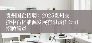 贵州国企招聘：2025贵州交投中石化能源发展有限责任公司招聘简章