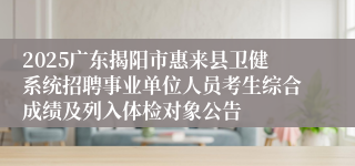 2025广东揭阳市惠来县卫健系统招聘事业单位人员考生综合成绩及列入体检对象公告