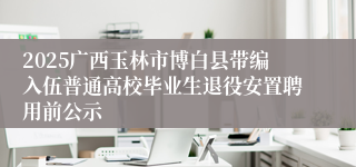 2025广西玉林市博白县带编入伍普通高校毕业生退役安置聘用前公示