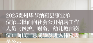 2025贵州毕节纳雍县事业单位第二批面向社会公开招聘工作人员（医护、财务、幼儿教师岗位）面试、总成绩及进入体检人员公示