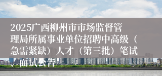 2025广西柳州市市场监督管理局所属事业单位招聘中高级（急需紧缺）人才（第三批）笔试、面试公告