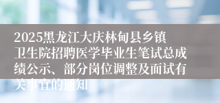 2025黑龙江大庆林甸县乡镇卫生院招聘医学毕业生笔试总成绩公示、部分岗位调整及面试有关事宜的通知