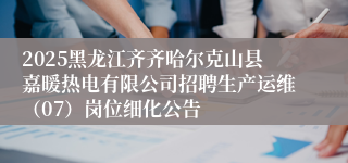 2025黑龙江齐齐哈尔克山县嘉暖热电有限公司招聘生产运维（07）岗位细化公告