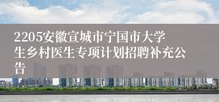 2205安徽宣城市宁国市大学生乡村医生专项计划招聘补充公告
